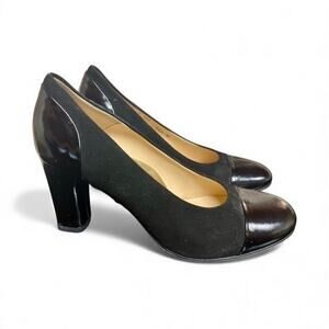 NWT Taryn Rose Black Leather Suede Cap Toe Block Heel Slip On Pump Size 6 $405